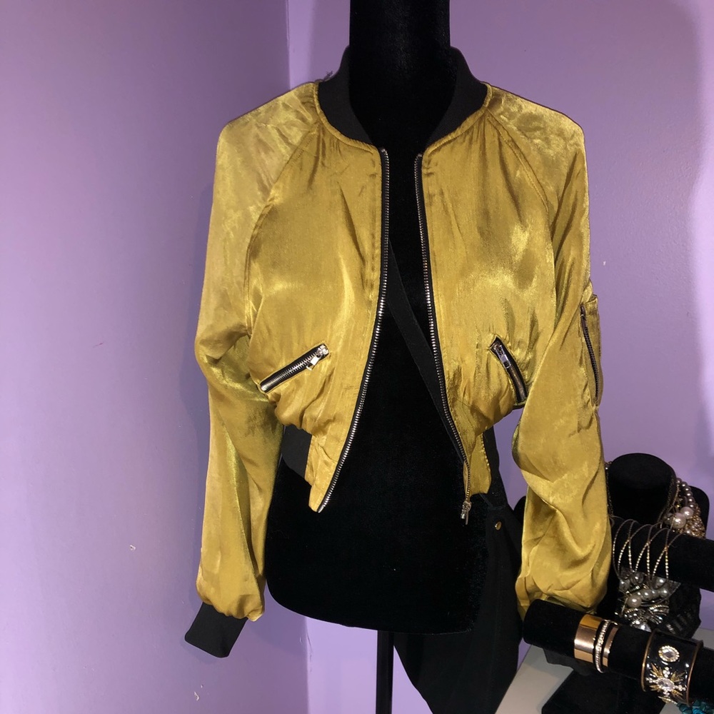 Crop top satin bomber jacket